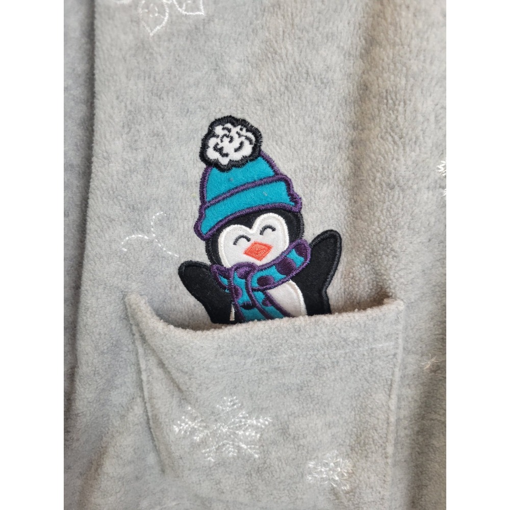 Essentials by Maggie Penguin Fleece Hoodie Cardigan Holiday Winter Gray XL Women - Picture 7 of 12